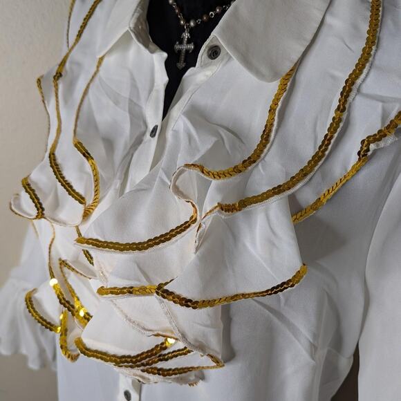 White poet ruffle blouse large - Picture 6 of 8